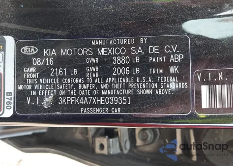 2017 Kia Forte Lx z USA, uszkodzony, nr VIN 3KPFK4A7XHE039351
